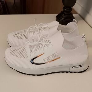 Women Mesh Panel Sock Sneaker Shoes Lace Up Low Top Round Toe Casual Breathable